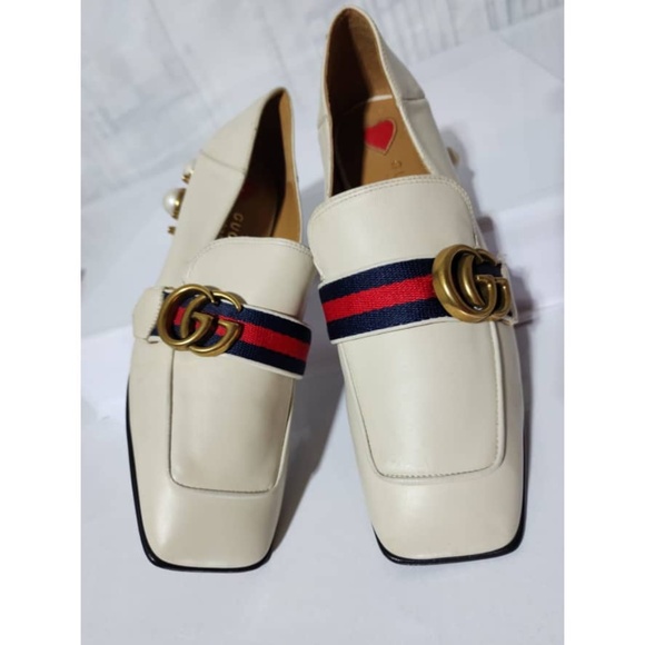 Authentic Gucci Peyton GG Sylvie Pearl Studded Loafer White Size 36 - Picture 7 of 14